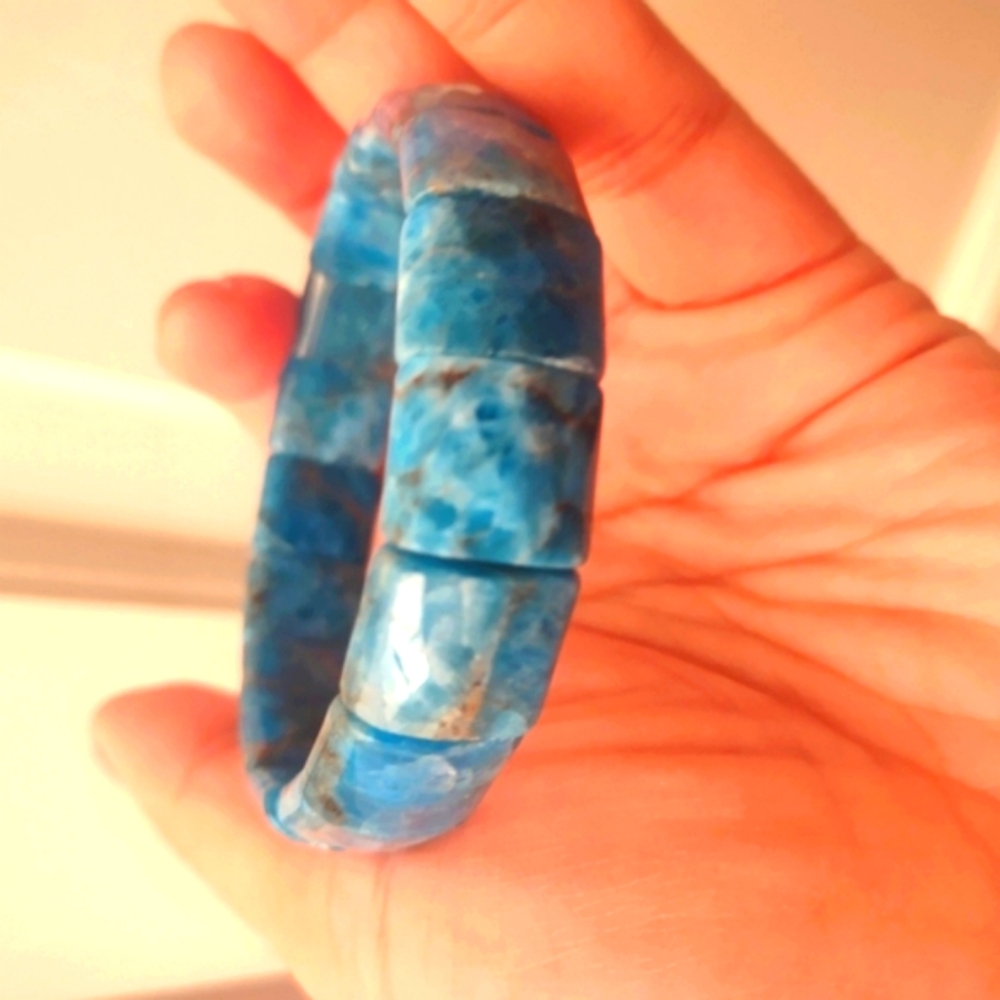 Oceanic Blue Apatite Carved Bracelet
